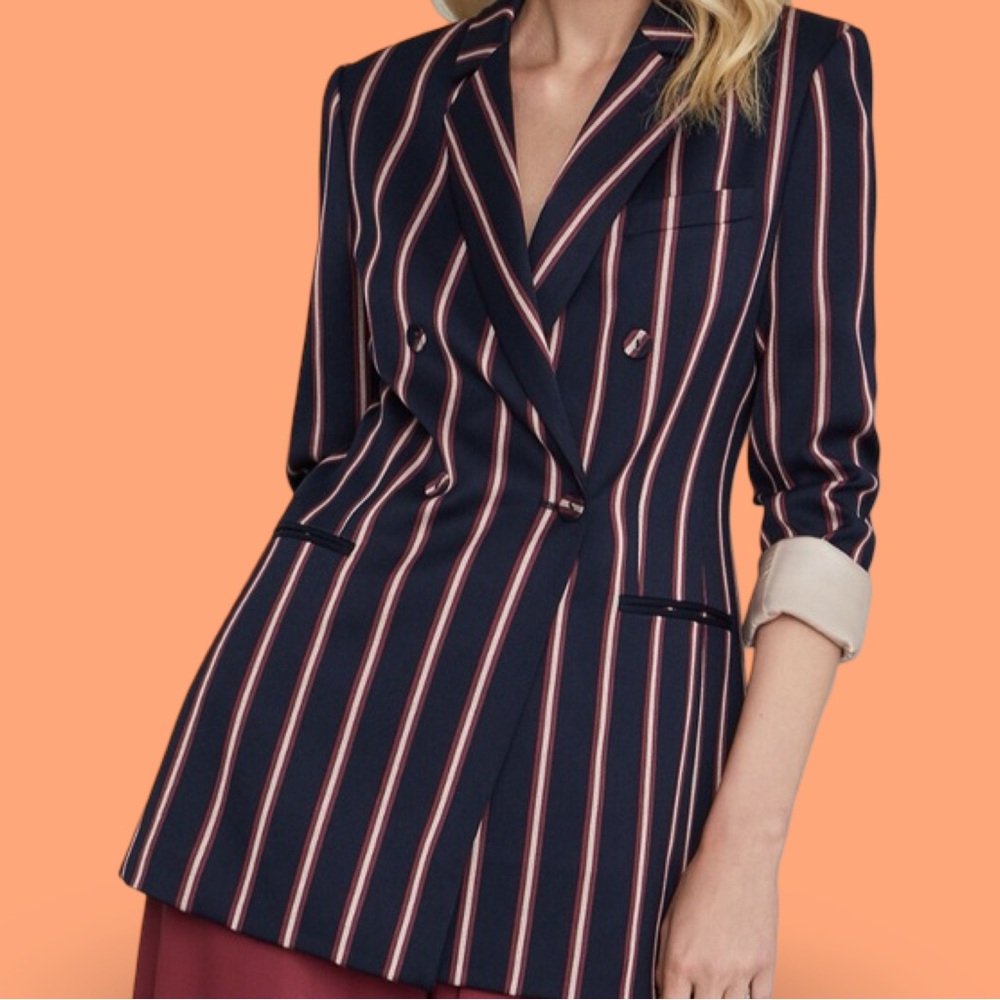 BCBG Maxazria Pin Striped Blazer Red Blue